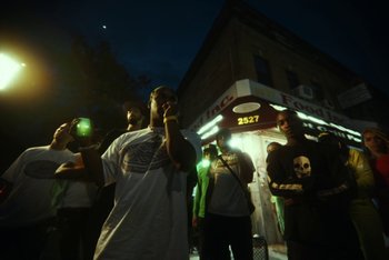 Movie still from “A$AP Ferg - Green Juice” (2021), directed by Valentin Petit – Wide shot, Low angle