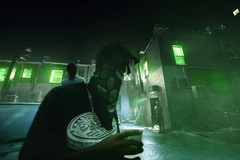 Movie still from “A$AP Ferg - Green Juice” (2021), directed by Valentin Petit – Medium shot, Low angle