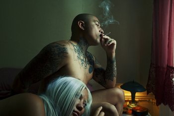 Movie still from “A$AP Ferg - Green Juice” (2021), directed by Valentin Petit – Medium shot, Overhead angle