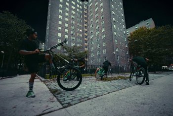 Movie still from “A$AP Ferg - Green Juice” (2021), directed by Valentin Petit – Extreme Wide shot, Low angle