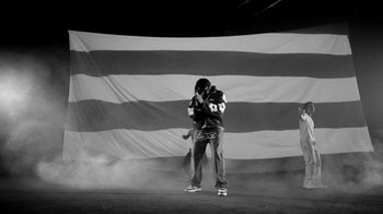 Movie still from “Skrillex, Justin Bieber & Don Toliver - Don’t Go” (2021), directed by Salomon Ligthelm – Wide shot, Low angle