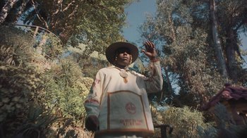 Movie still from “Masego - Mystery Lady” (2021), directed by Douglas Bernardt – Medium shot, Low angle