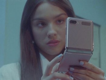 Movie still from “Olivia Rodrigo - good 4 u” (2021), directed by Petra Collins – Extreme Close Up shot, Low angle