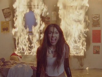 Movie still from “Olivia Rodrigo - good 4 u” (2021), directed by Petra Collins – Medium shot, Overhead angle