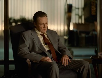 Movie still from “Fatboy Slim - Weapon Of Choice” (2021), directed by Spike Jonze – Medium shot, Low angle