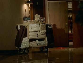 Movie still from “Fatboy Slim - Weapon Of Choice” (2021), directed by Spike Jonze – Wide shot, High angle