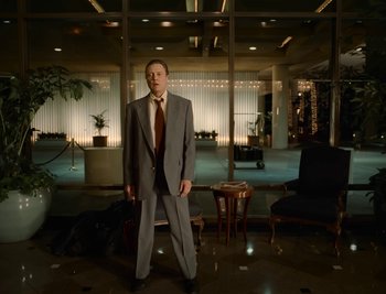 Movie still from “Fatboy Slim - Weapon Of Choice” (2021), directed by Spike Jonze – Wide shot, Low angle