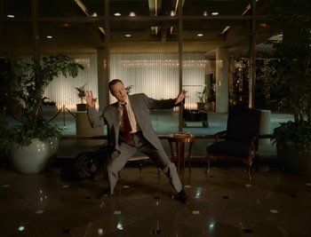 Movie still from “Fatboy Slim - Weapon Of Choice” (2021), directed by Spike Jonze – Wide shot, High angle