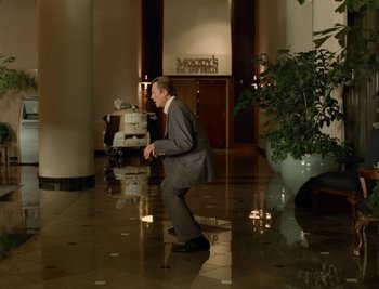 Movie still from “Fatboy Slim - Weapon Of Choice” (2021), directed by Spike Jonze – Wide shot, High angle