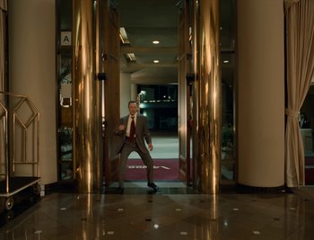 Movie still from “Fatboy Slim - Weapon Of Choice” (2021), directed by Spike Jonze – Wide shot, Low angle