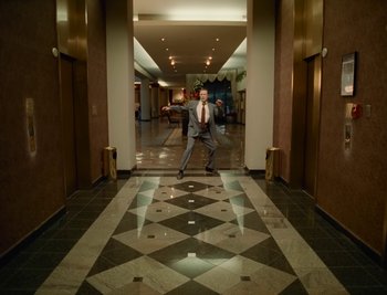 Movie still from “Fatboy Slim - Weapon Of Choice” (2021), directed by Spike Jonze – Wide shot, High angle