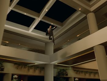 Movie still from “Fatboy Slim - Weapon Of Choice” (2021), directed by Spike Jonze – Wide shot, Low angle