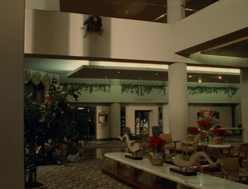 Movie still from “Fatboy Slim - Weapon Of Choice” (2021), directed by Spike Jonze – Extreme Wide shot, Low angle