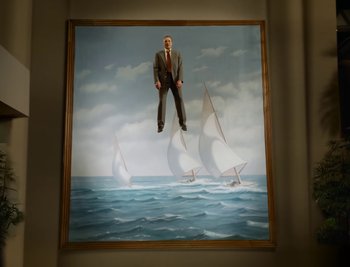 Movie still from “Fatboy Slim - Weapon Of Choice” (2021), directed by Spike Jonze – Wide shot, Low angle