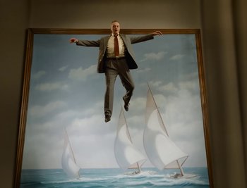 Movie still from “Fatboy Slim - Weapon Of Choice” (2021), directed by Spike Jonze – Wide shot, Low angle