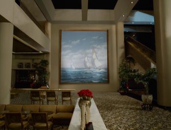 Movie still from “Fatboy Slim - Weapon Of Choice” (2021), directed by Spike Jonze – Extreme Wide shot, Low angle