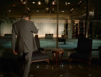 Movie still from “Fatboy Slim - Weapon Of Choice” (2021), directed by Spike Jonze – Wide shot, High angle