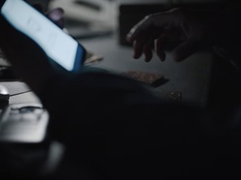 Movie still from “Sam Dew - NTWFL” (2020), directed by Young Replicant – Extreme Close Up shot, High angle