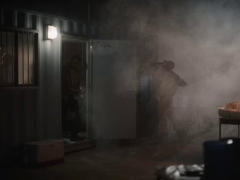 Movie still from “Sam Dew - NTWFL” (2020), directed by Young Replicant – Extreme Wide shot, Low angle