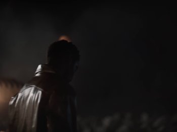 Movie still from “Sam Dew - NTWFL” (2020), directed by Young Replicant – Extreme Close Up shot, Low angle