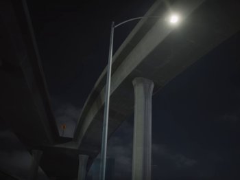 Movie still from “Sam Dew - NTWFL” (2020), directed by Young Replicant – Extreme Wide shot, Low angle