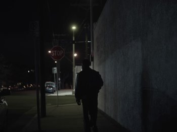 Movie still from “Sam Dew - NTWFL” (2020), directed by Young Replicant – Extreme Wide shot, Low angle