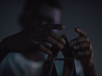 Movie still from “Sam Dew - NTWFL” (2020), directed by Young Replicant – Extreme Close Up shot, Low angle