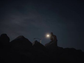 Movie still from “Sam Dew - NTWFL” (2020), directed by Young Replicant – Extreme Wide shot, Low angle