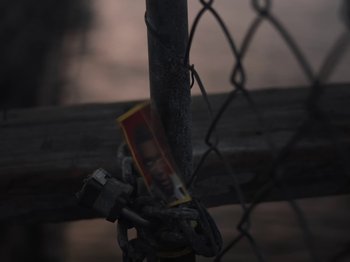 Movie still from “Sam Dew - NTWFL” (2020), directed by Young Replicant – Extreme Close Up shot, High angle