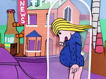 Movie still from “Idles - Model Village” (2020), directed by Olivier Gondry – Extreme Close Up shot, Low angle