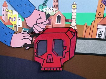 Movie still from “Idles - Model Village” (2020), directed by Olivier Gondry – Extreme Close Up shot, Overhead angle