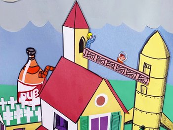 Movie still from “Idles - Model Village” (2020), directed by Olivier Gondry – Extreme Close Up shot, Low angle