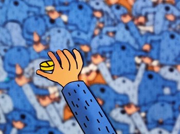Movie still from “Idles - Model Village” (2020), directed by Olivier Gondry – Extreme Close Up shot, Overhead angle