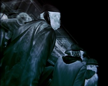 Movie still from “Flatbush ZOMBiES - Afterlife” (2020), directed by Arnaud Bresson – Extreme Close Up shot, Low angle