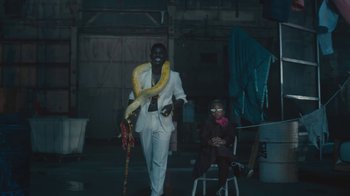 Movie still from “Beyoncé (Trailer) - Black Is King” (2020), directed by Jenn Nkiru – Wide shot, Over the shoulder angle