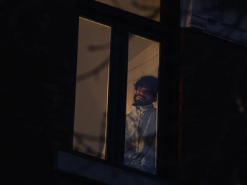 Movie still from “Owen Pallett - A Bloody Morning” (2020), directed by Vincent René-Lortie – Medium shot, High angle