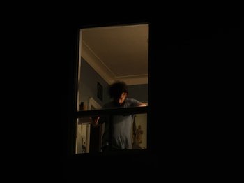 Movie still from “Owen Pallett - A Bloody Morning” (2020), directed by Vincent René-Lortie – Extreme Wide shot, Over the shoulder angle