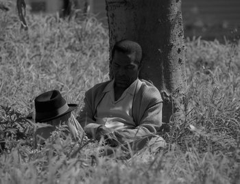 Movie still from “Leonard Cohen - The Hills” (2020), directed by Vincent Haycock – Medium shot, Low angle