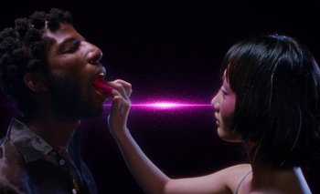 Movie still from “Dune & Crayon feat. Ichon - Pointless” (2020), directed by Alice Kong – Extreme Close Up shot, Over the shoulder angle