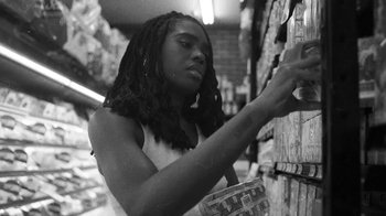 Movie still from “Jurdan Bryant - Words for Thomas” (2019), directed by Alonzo Hellerbach – Medium shot, Low angle