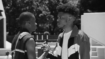 Movie still from “Jurdan Bryant - Words for Thomas” (2019), directed by Alonzo Hellerbach – Close Up shot, Low angle