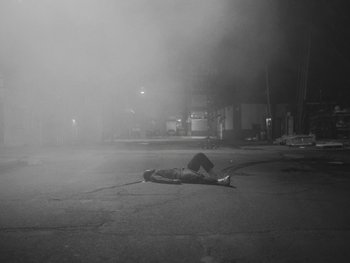 Movie still from “MorMor - Some Place Else” (2019), directed by rubberband. – Wide shot, High angle