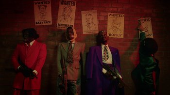 Movie still from “A$AP Rocky - Babushka Boi” (2019), directed by Nadia Lee Cohen – Wide shot, Low angle