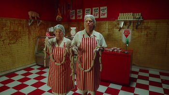 Movie still from “A$AP Rocky - Babushka Boi” (2019), directed by Nadia Lee Cohen – Medium shot, Overhead angle