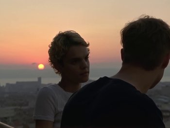 Movie still from “Sam Fender - Will We Talk?” (2019), directed by Vincent Haycock – Medium shot, Over the shoulder angle