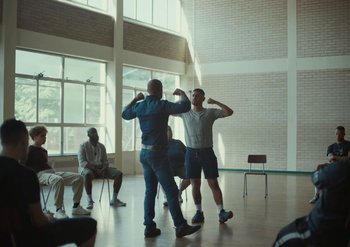 Movie still from “Elderbrook & Rudimental - Something About You” (2019), directed by Luke Davies – Wide shot, Over the shoulder angle