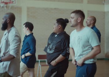 Movie still from “Elderbrook & Rudimental - Something About You” (2019), directed by Luke Davies – Medium shot, Over the shoulder angle