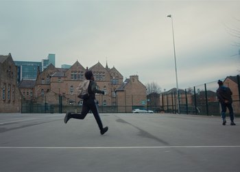 Movie still from “Adelphi Music Factory - Javelin (Calling Out Your Name)” (2019), directed by Fanny Hoetzeneder – Extreme Wide shot, Low angle