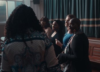 Movie still from “Adelphi Music Factory - Javelin (Calling Out Your Name)” (2019), directed by Fanny Hoetzeneder – Medium shot, Over the shoulder angle