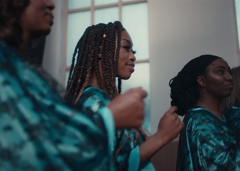 Movie still from “Adelphi Music Factory - Javelin (Calling Out Your Name)” (2019), directed by Fanny Hoetzeneder – Close Up shot, Over the shoulder angle